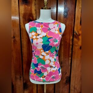 Talbots Floral Tank Top - Pink, Orange, Blue